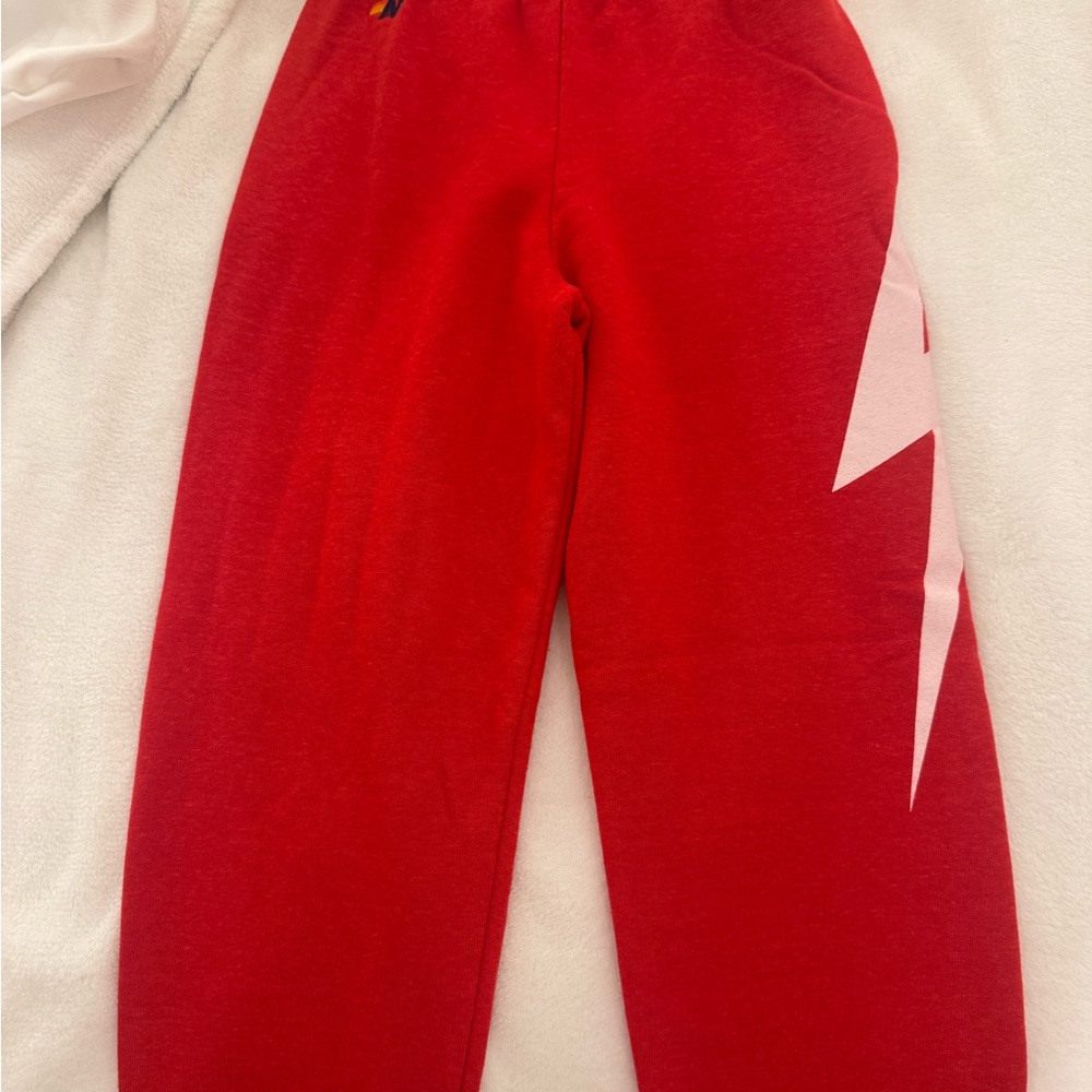 Aviator Nation Kids Red Sweatpants with Lightning Design